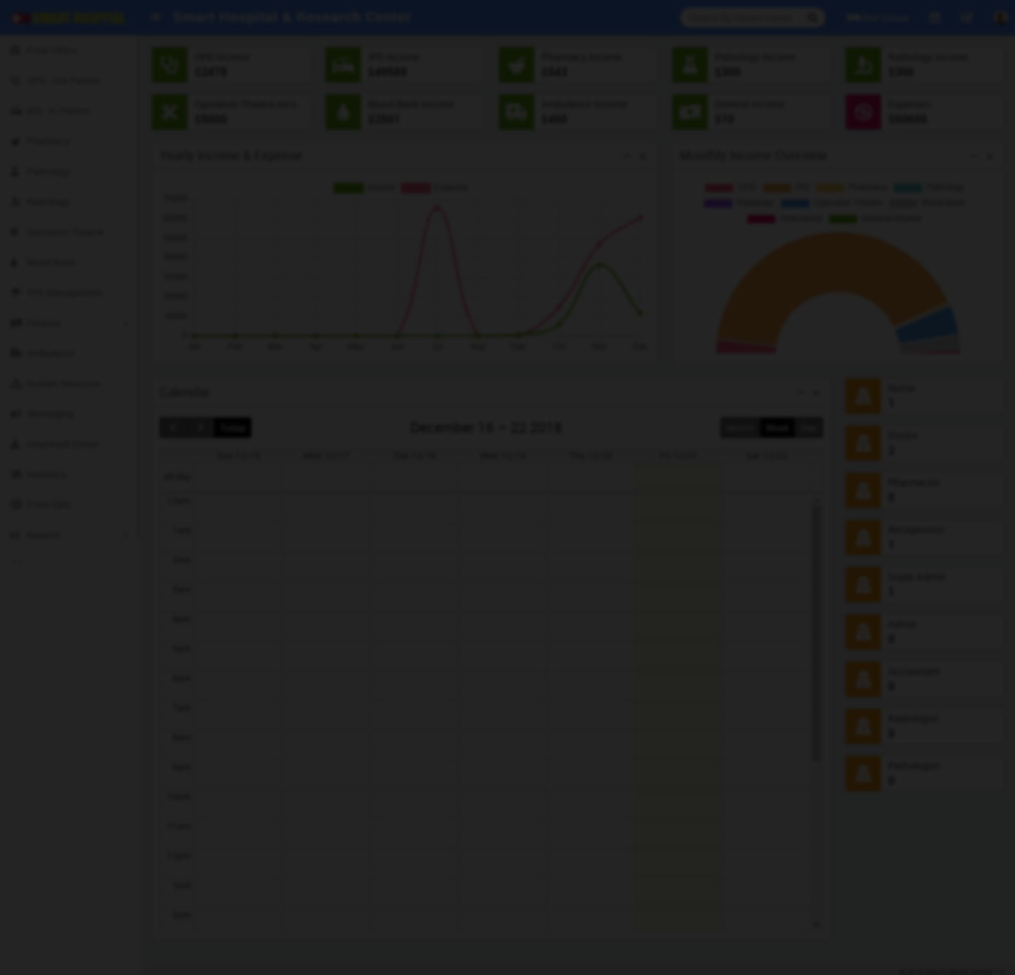 QubexTrack hospital and clinic management — OPD, IPD and billing dashboard