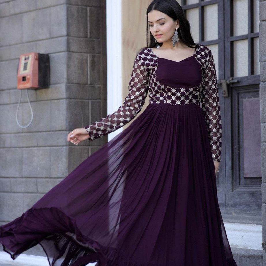 Stylish Long Purple Faux Blooming Gown for Women. Comfort and stylish.