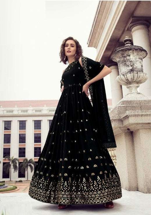 Black Wedding Wear Women's Gown With Stylish Dupatta - Ample To Buy