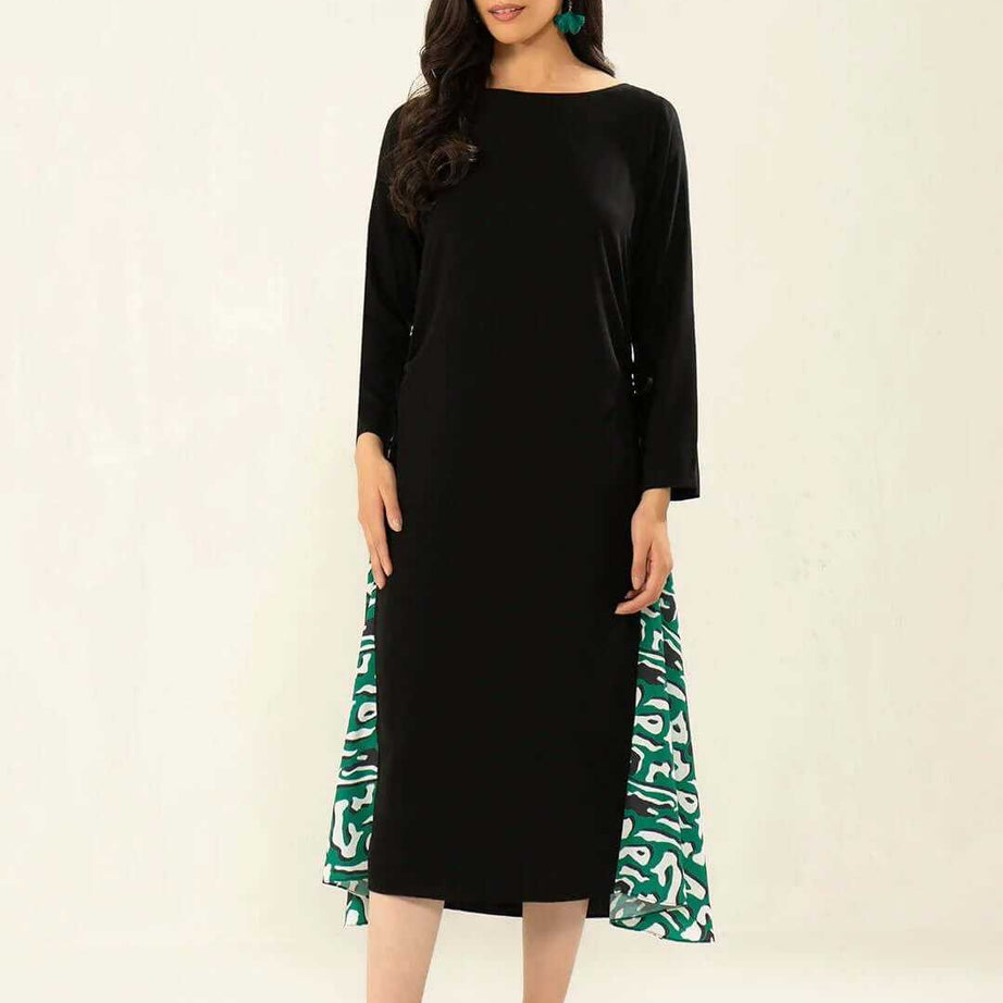 Black Colour Designer Casual Wear Viscose Rayon Dress - Ample To Buy