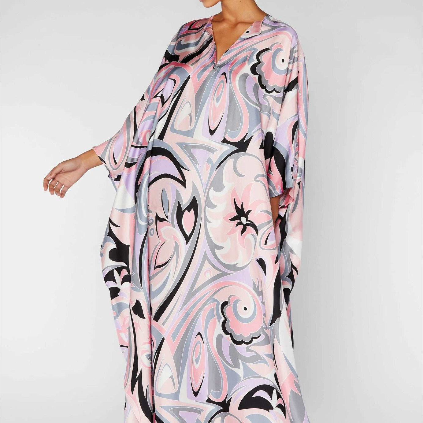 Pink Colour Printed Satin Silk Party Wear Kaftan - Ample To Buy