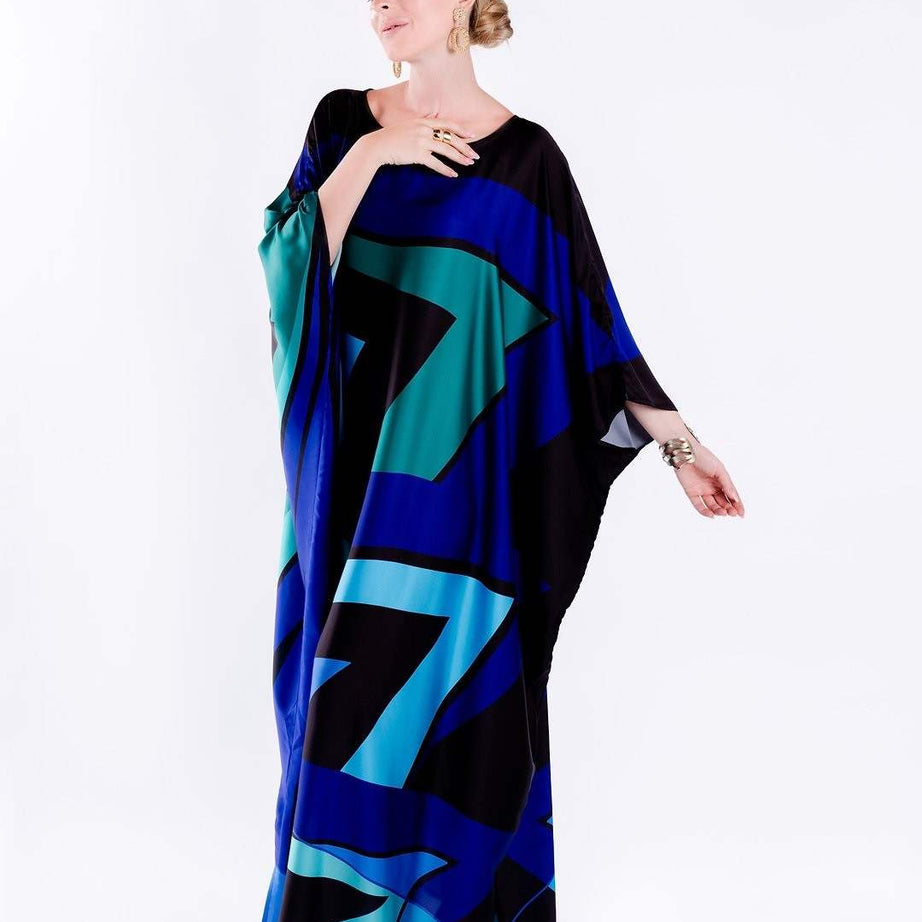 Blue Colour Printed Satin Silk Party Wear Kaftan - Ample To Buy