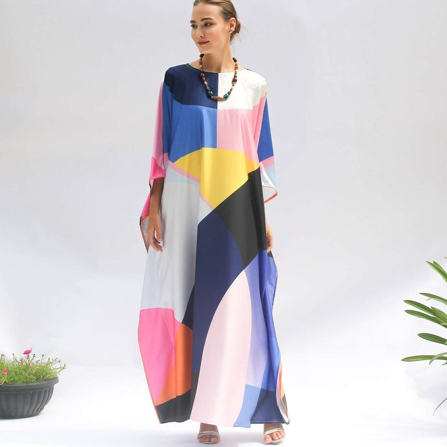 Multicolor Printed Satin Silk Party Wear Kaftan - Ample To Buy