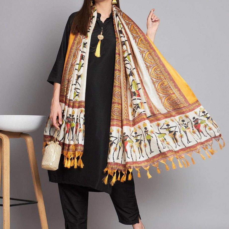 Black Colour Cotton Printed Dupatta With Kurta Pant Set For Women's