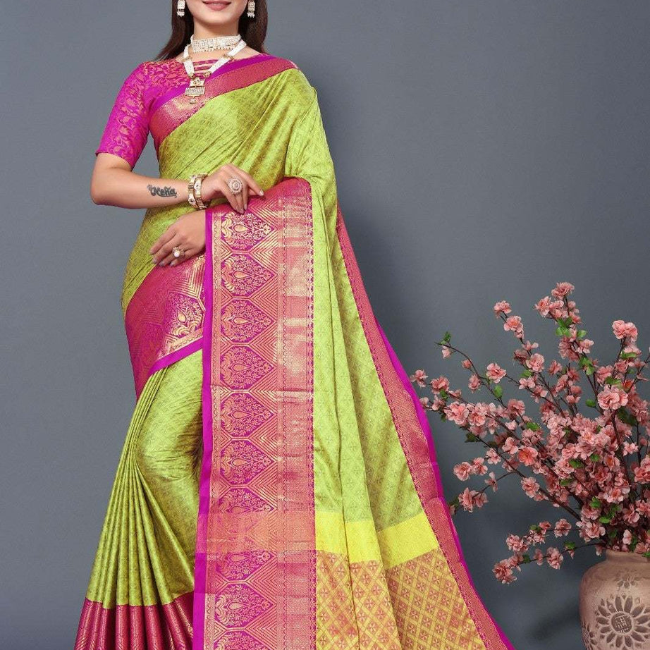 Lemon Pink Colour Cotton Silk Saree For Women's - Ample To Buy