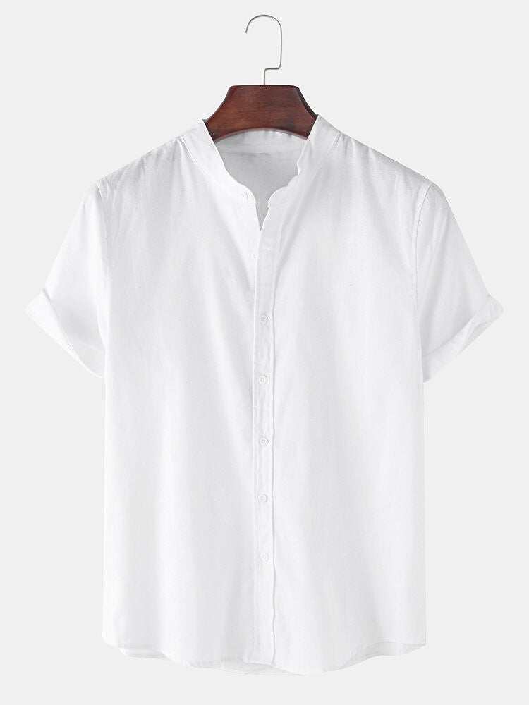 White Color Men's Casual Wear Cotton Blend Plain Shirt - Ample To Buy