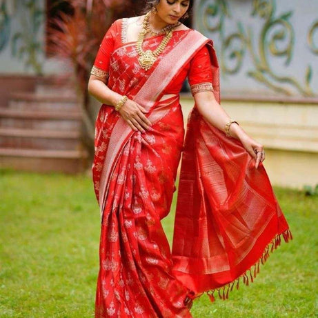 Red Lichi Silk Sarees With Jacquard Work - Ample To Buy