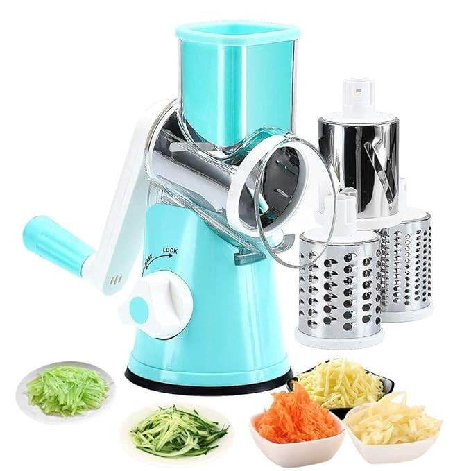 Multi-Functional Plastic Stainless Steel 3 in 1 Multi-Functional Drum Rotary Vegetable Cutter with High Speed Rotary Cylinder - Ample To Buy