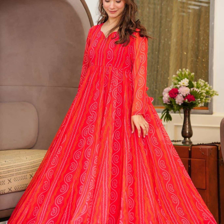 Red Color Beautiful and Stylish Full Flair Gown for Women - Ample To Buy