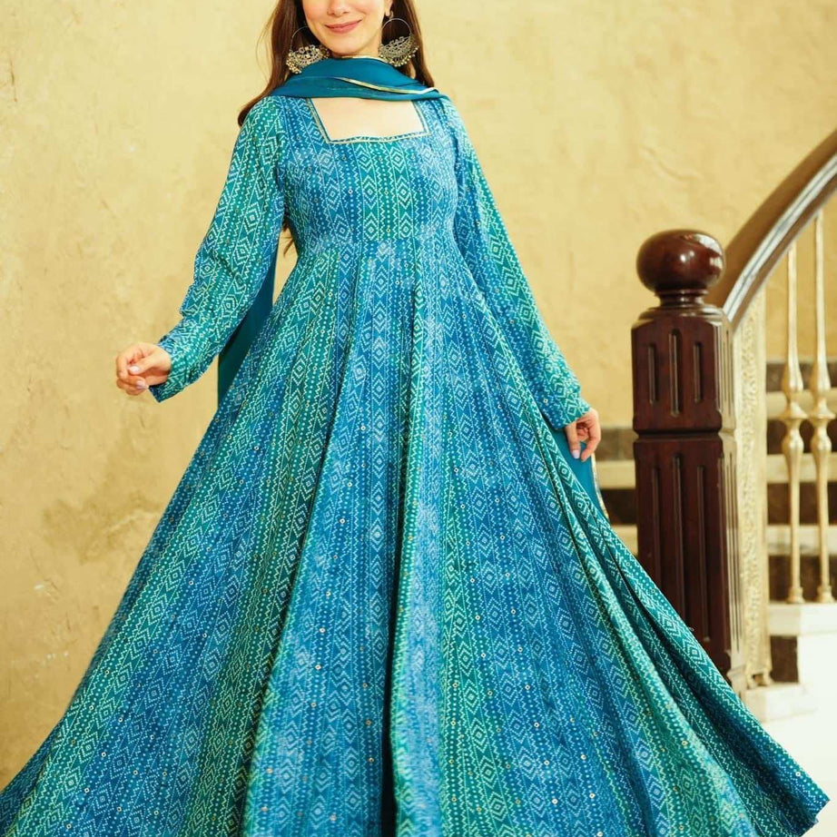 Blue Color Beautiful and Stylish Full Flair Gown for Women - Ample To Buy