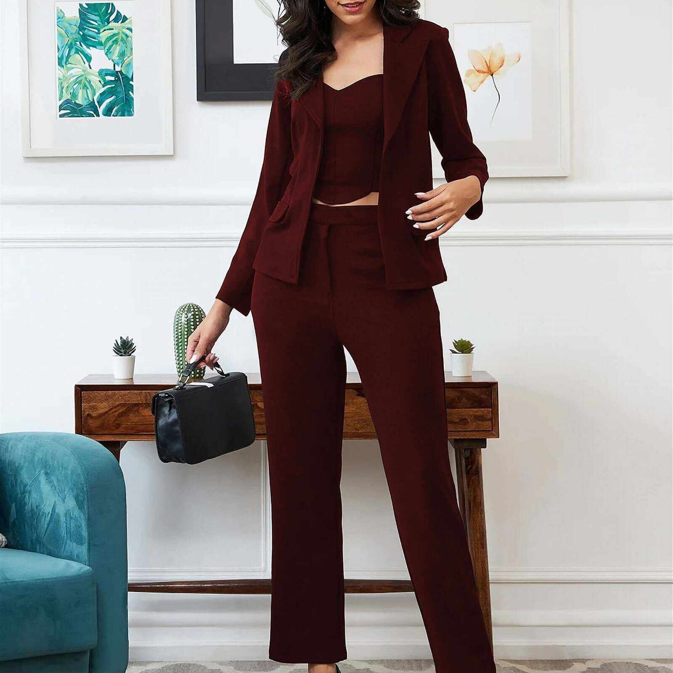 WINE JACKET TOP AND TROUSER CO-ORD SET - Ample To Buy