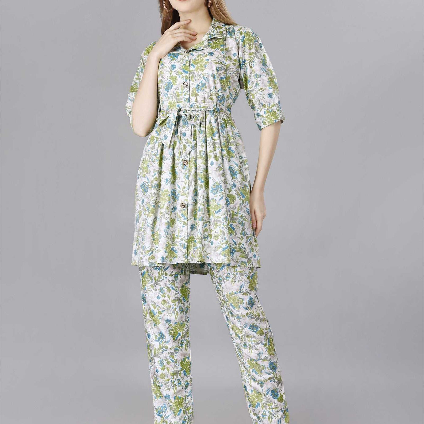 Printed Green2-Piece designer Co-ord set for Women - Ample To Buy