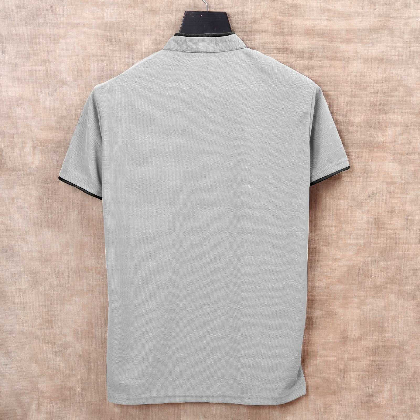 Grey Men's Solid Mandarin Collar Slim Fit Half Sleeve T-Shirt - Ample To Buy