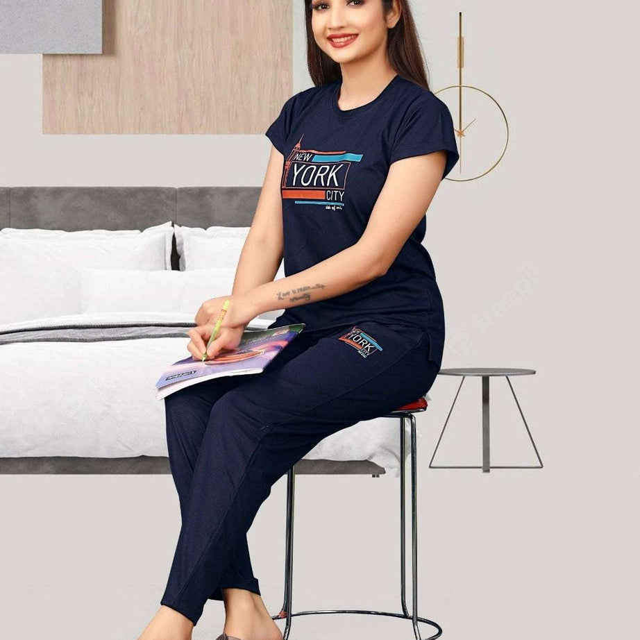 Women Navy Blue Always New Comfort Night Suit Collection - Ample To Buy