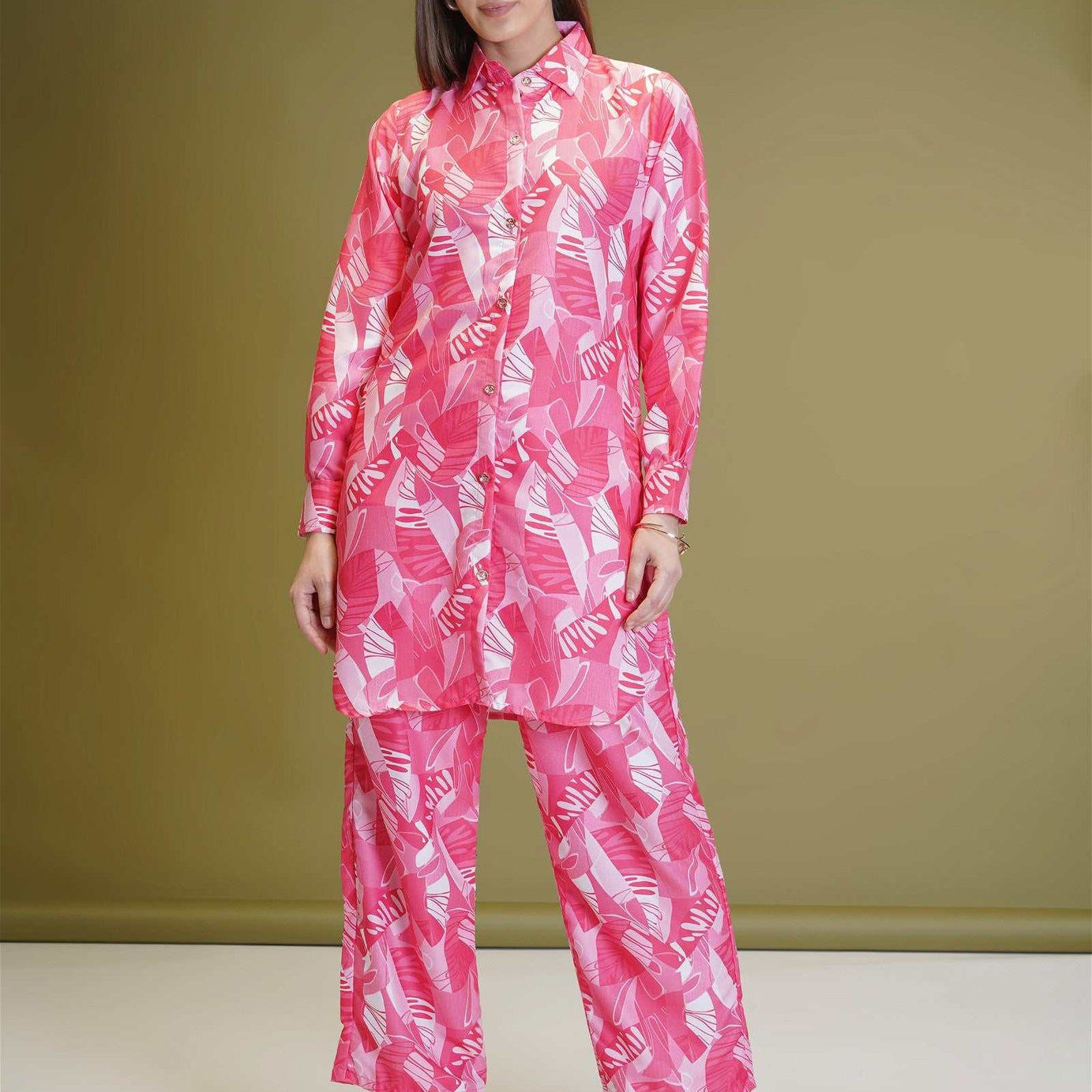 Abstract Print Shirt & Palazzos Co-Ord Set For Women - Ample To Buy