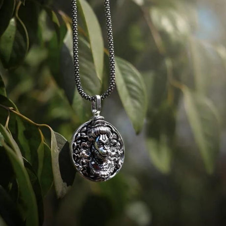 Hanuman Ji Pendant with Oxidized Silver Chain